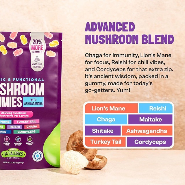 Organic Functional Mushroom Gummies , Mixed Fruit Flavor