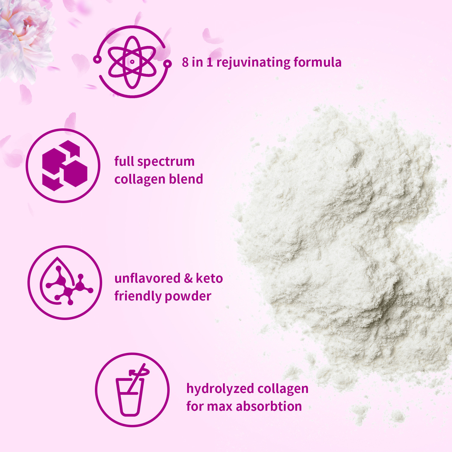 Multi Collagen Peptides Powder, 5 Types I II III V X Unflavored, Grass Fed Pasture Raised with Biotin, Vitamin C & Hyaluronic Acid, 1LB (454g) Skin Hair Nail Joint Support Supplement