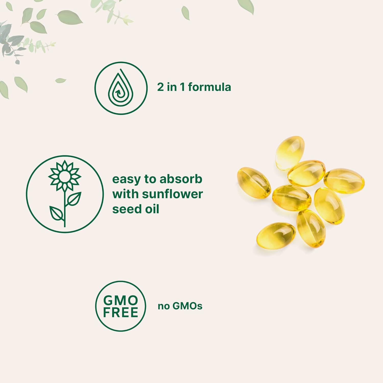 2-in-1 Vitamin D3 K2 Softgels, 5000 IU Vitamin D3 with 100 MCG Vitamin K2, Bone & Immune Support, GMO Free Gluten Free Soy Free 180 Softgels Dietary Supplement